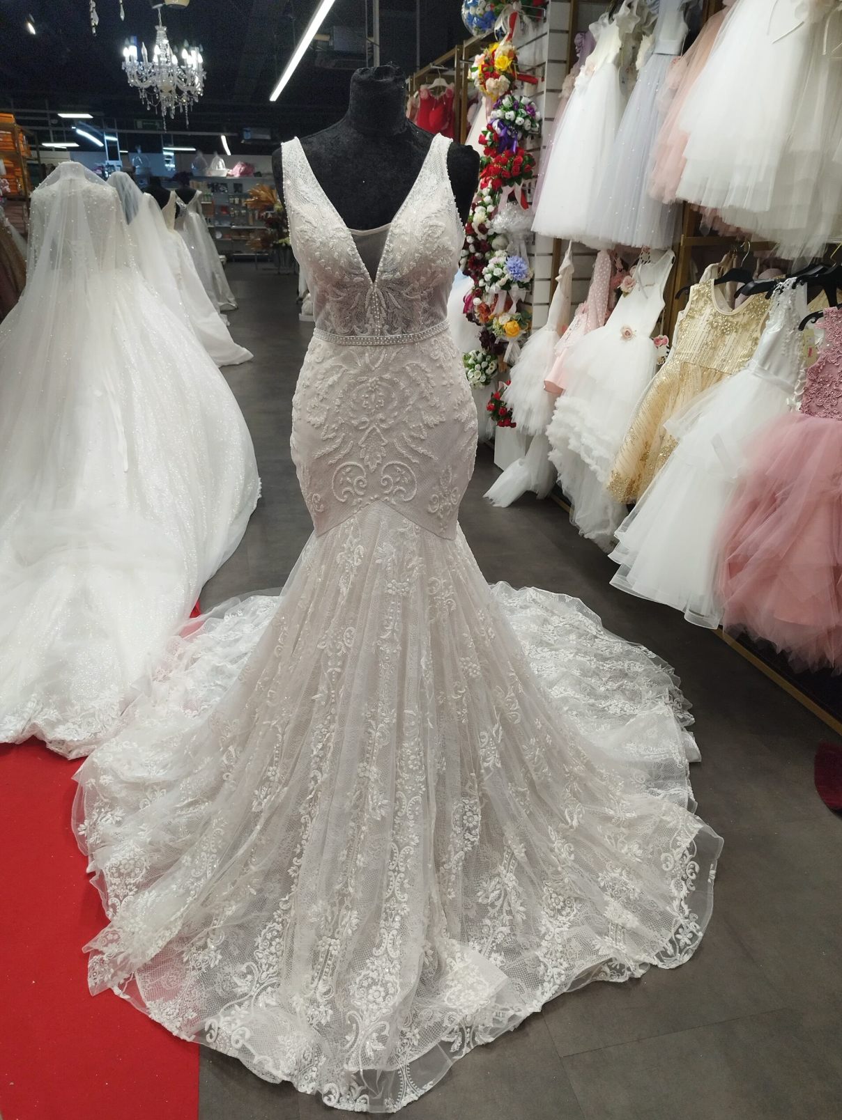 Elsa Mermaid Wedding Dress | Luxury Beaded Lace Bridal Gown with Train