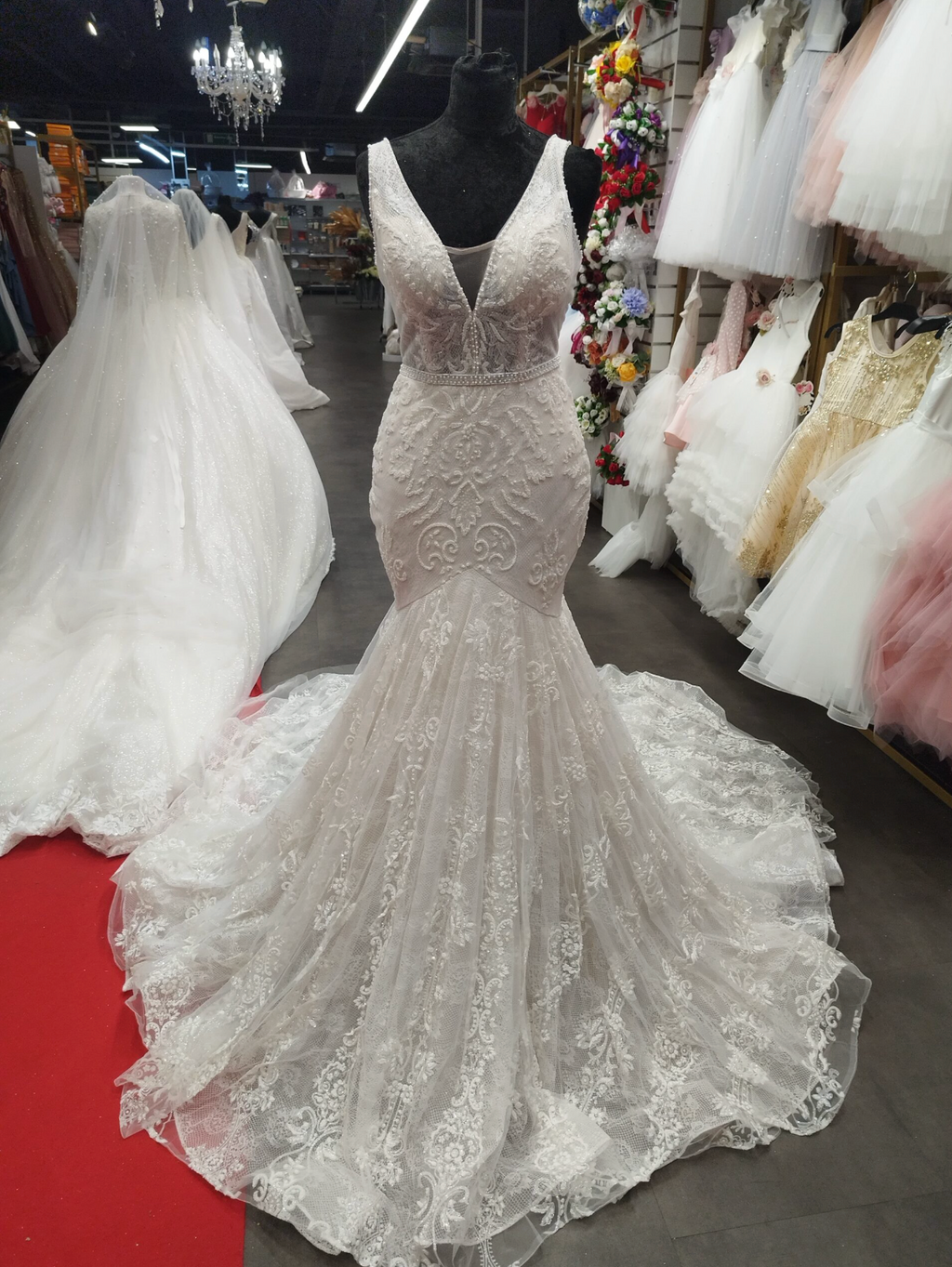 Elsa Mermaid Wedding Dress | Luxury Beaded Lace Bridal Gown with Train