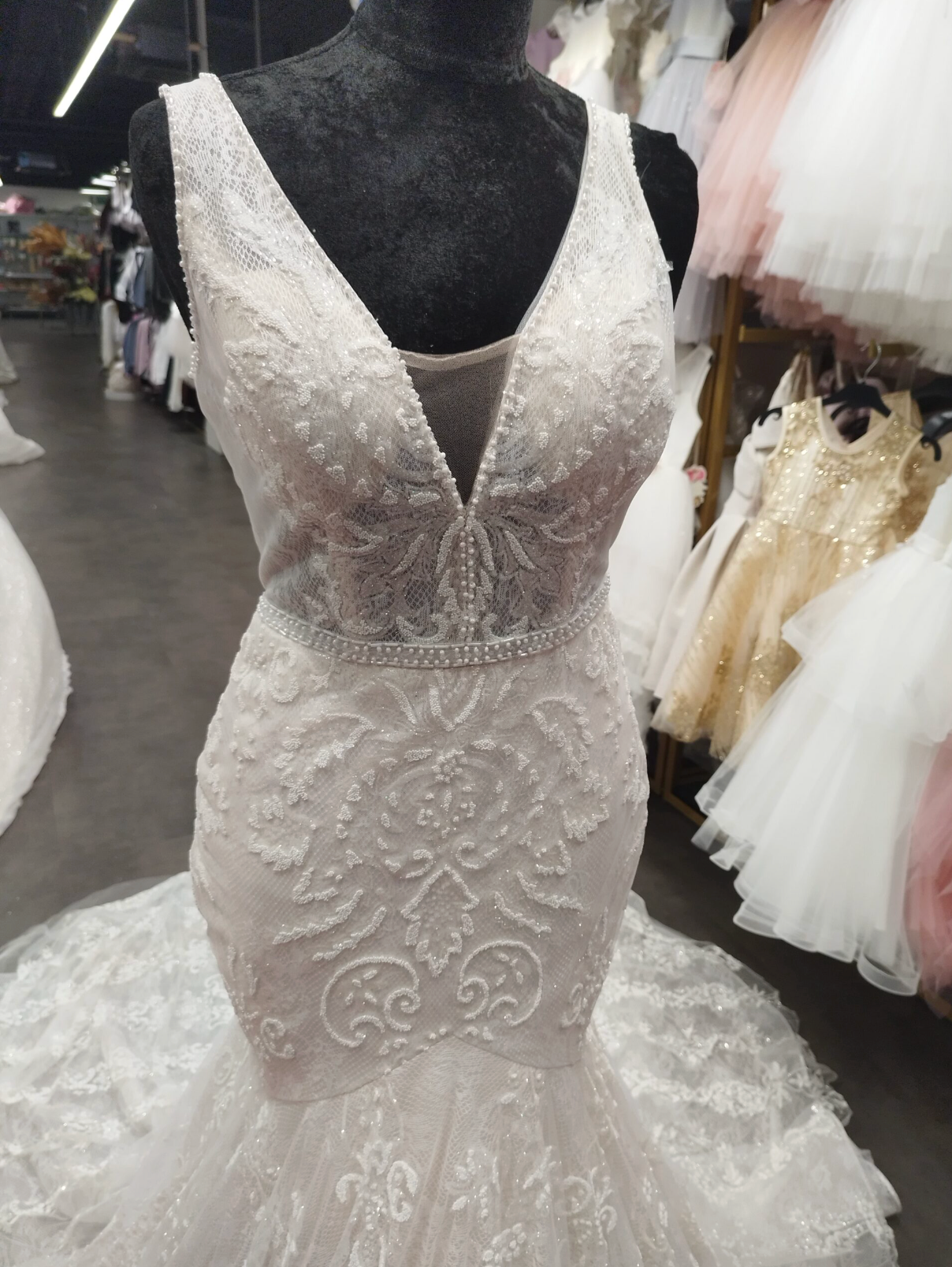 Elsa Mermaid Wedding Dress | Luxury Beaded Lace Bridal Gown with Train