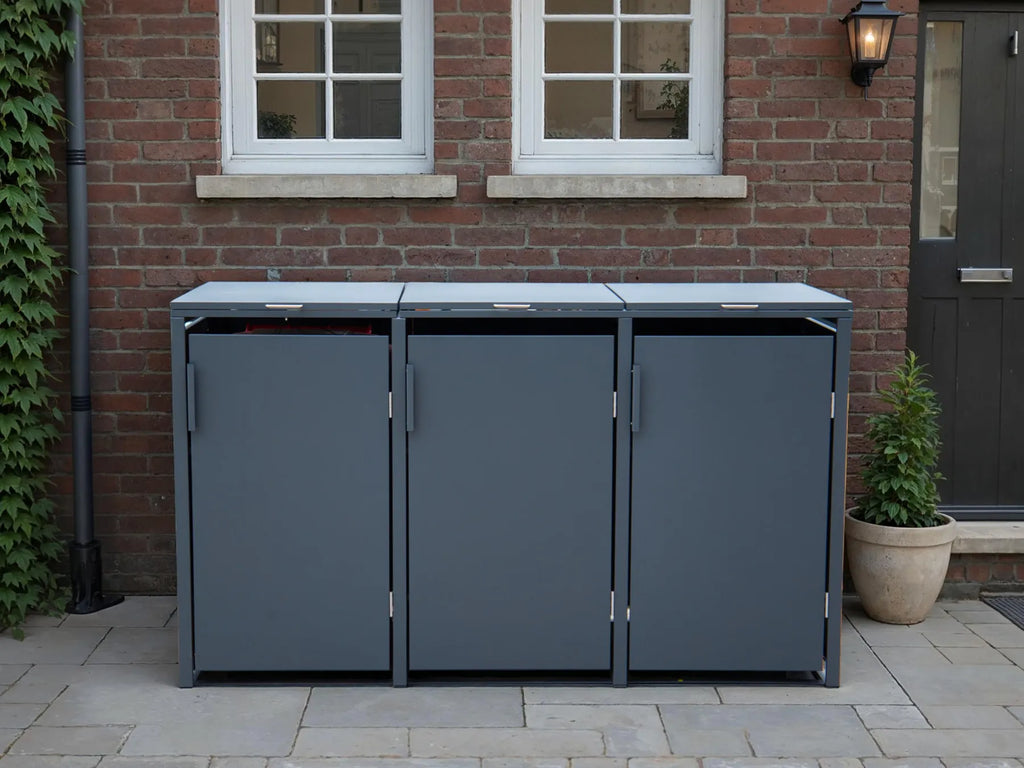 Anthracite Grey Solid Panel Wheelie Bin Storage - Triple Bin Store