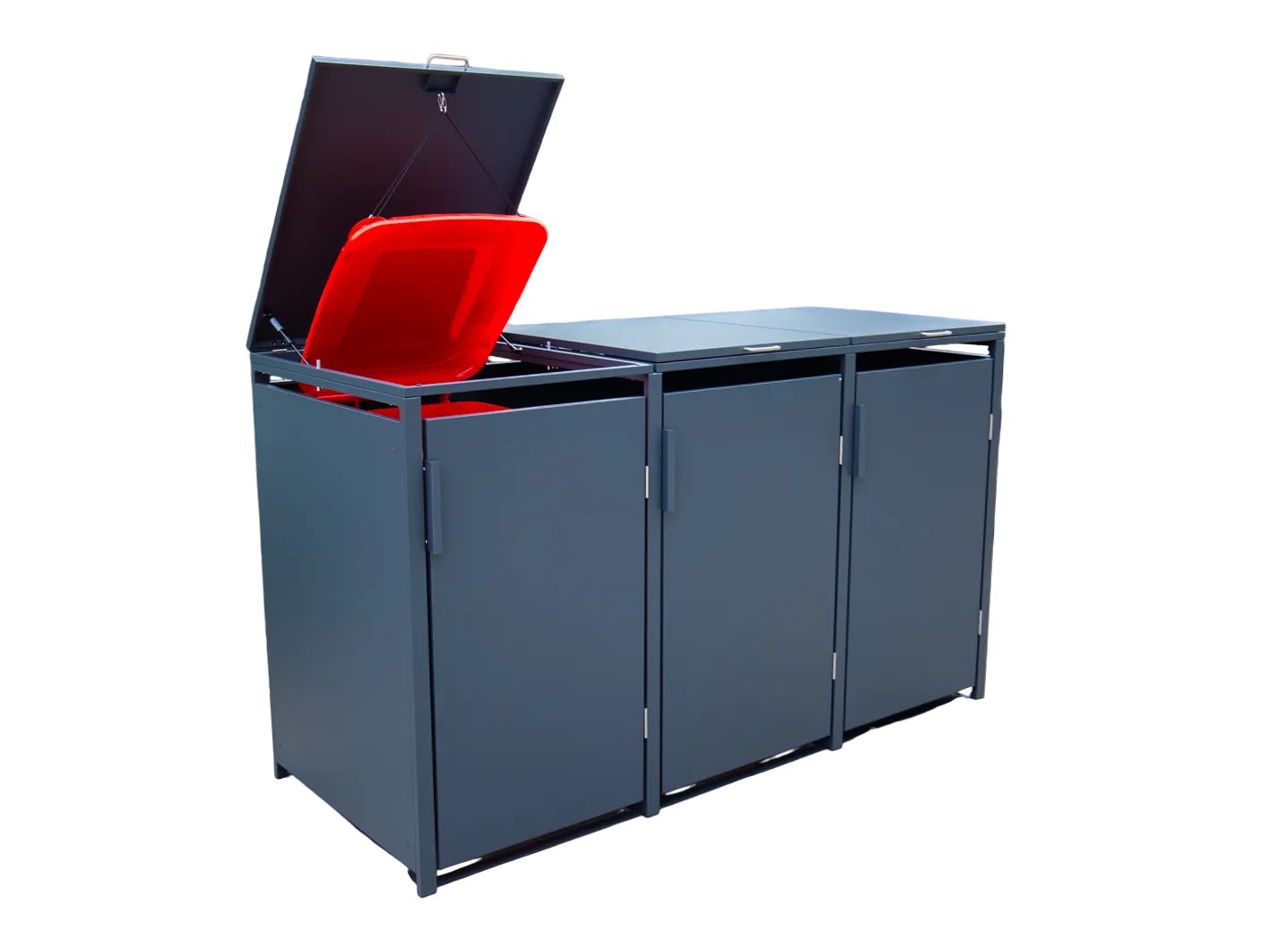 Anthracite Grey Solid Panel Wheelie Bin Storage - Triple Bin Store