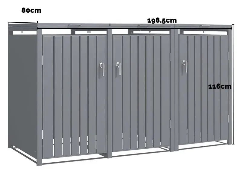 Anthracite Grey Solid Panel Wheelie Bin Storage - Triple Bin Store